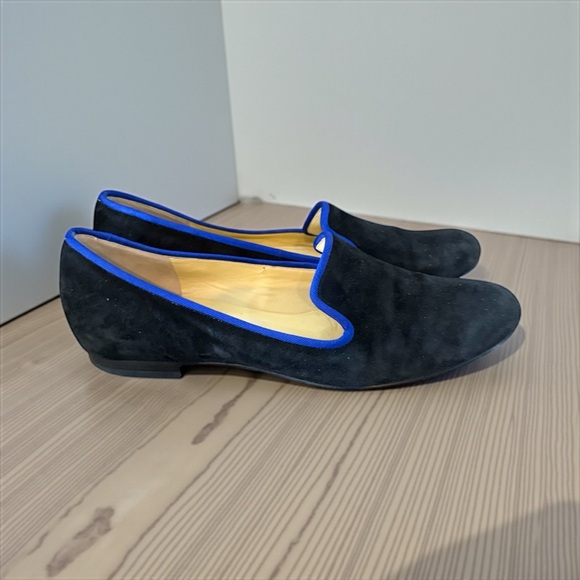 Cole Haan Classic black suede heavy royal blue grosgrain ribbon trim Flat 9.5 - Picture 3 of 5